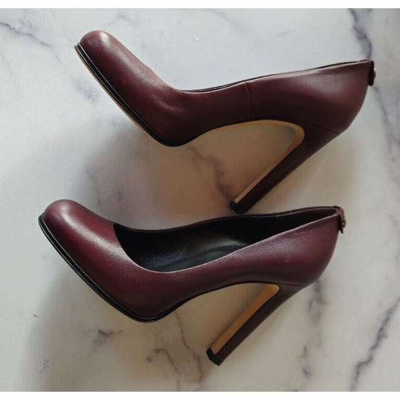 Gucci Women Pumps 38 US 8 Maroon Leather Interlocking G High Heels Slip On Shoes - Picture 9 of 14